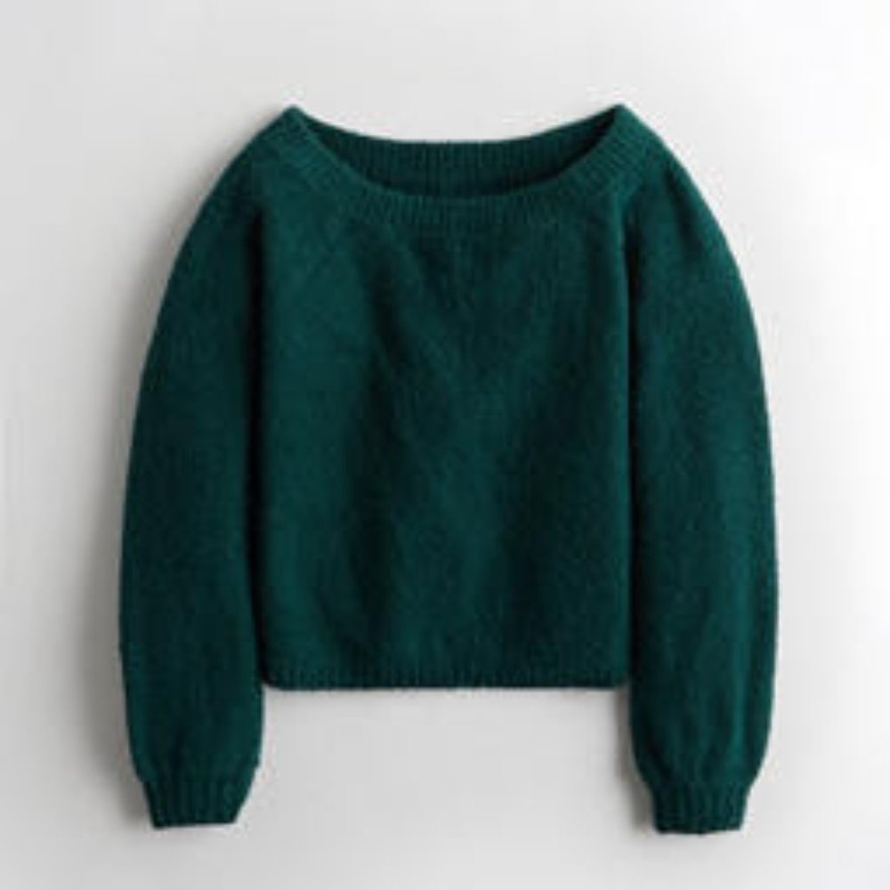 Hollister Off Shoulder Green Knit Sweater